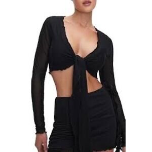 $149 Good American Sheer Black Tie-Front Cover Up Top Small